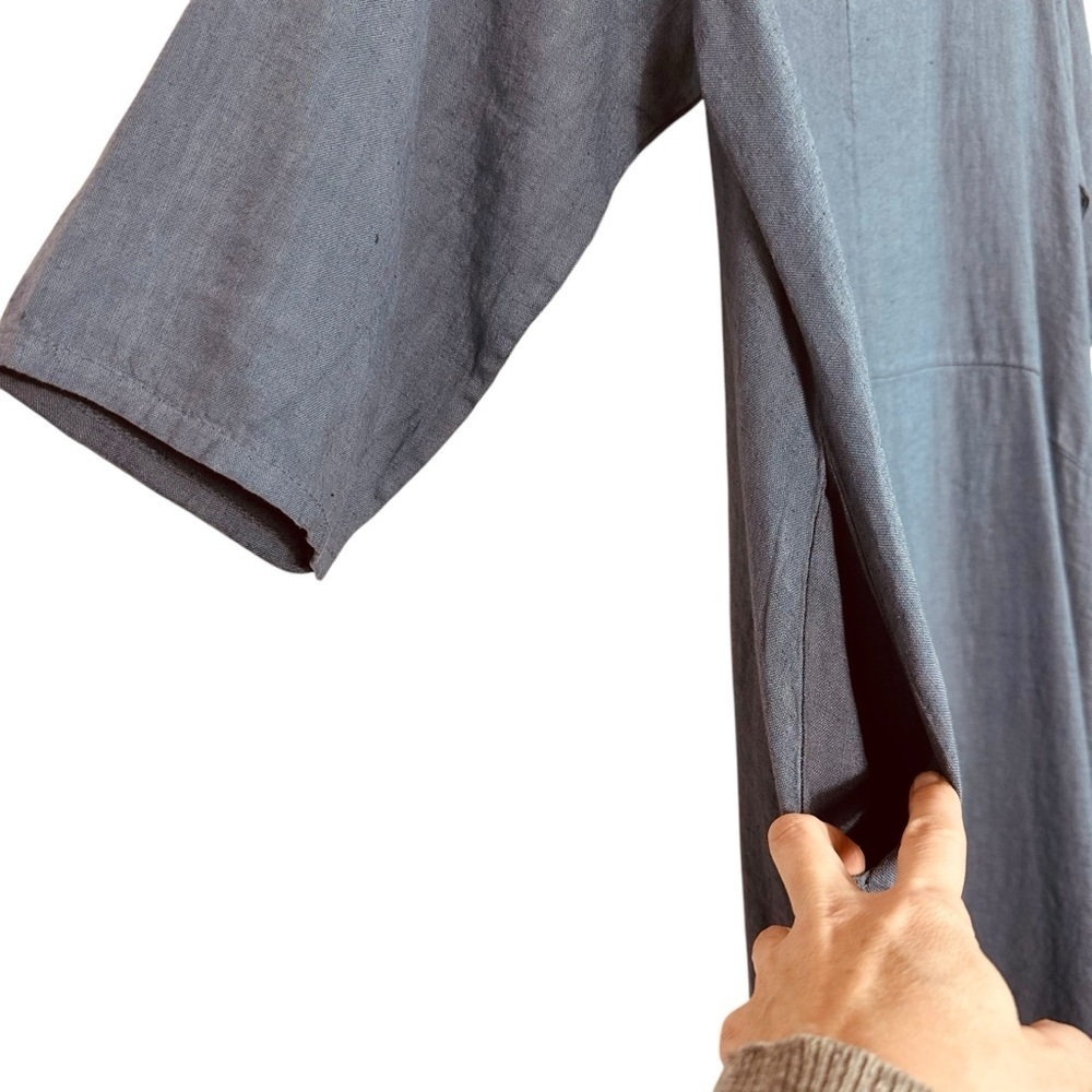 Becasa Linen Midi Dress Slate Blue Os Oversized Minimalist Pockets — image 8 of 8